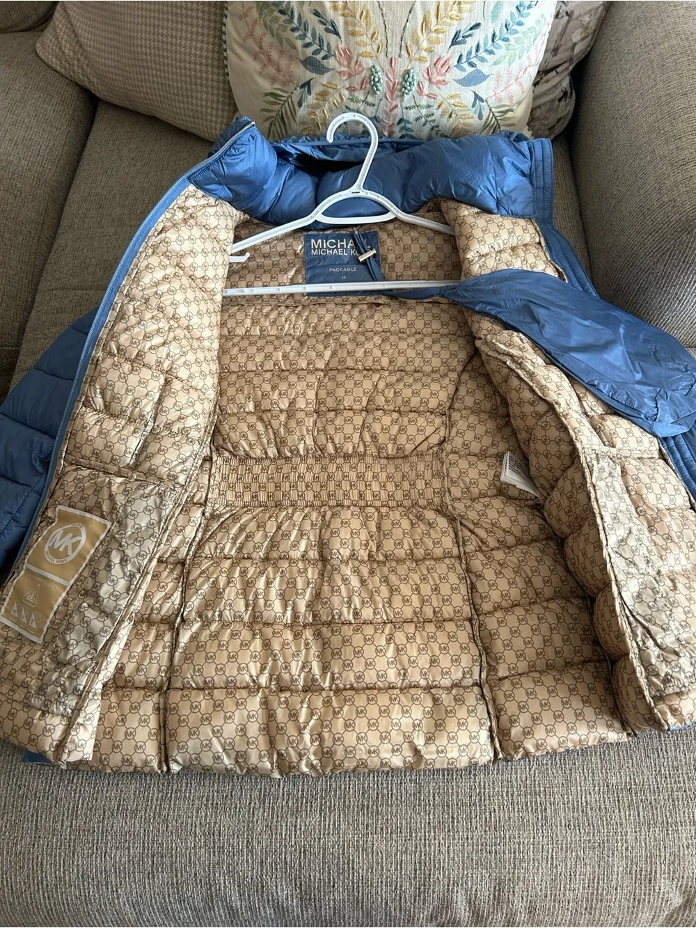 NWOT Michael Kors Blue Hooded Quilted Puffer Jacket